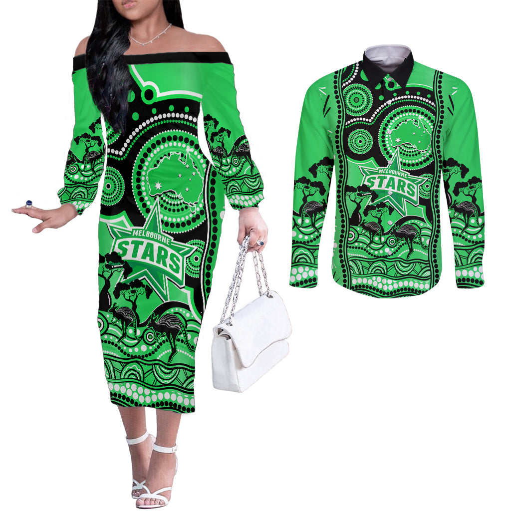 melbourne-stars-cricket-couples-matching-off-the-shoulder-long-sleeve-dress-and-long-sleeve-button-shirt-happy-australia-day-aboriginal-art