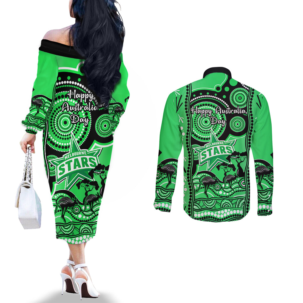 melbourne-stars-cricket-couples-matching-off-the-shoulder-long-sleeve-dress-and-long-sleeve-button-shirt-happy-australia-day-aboriginal-art