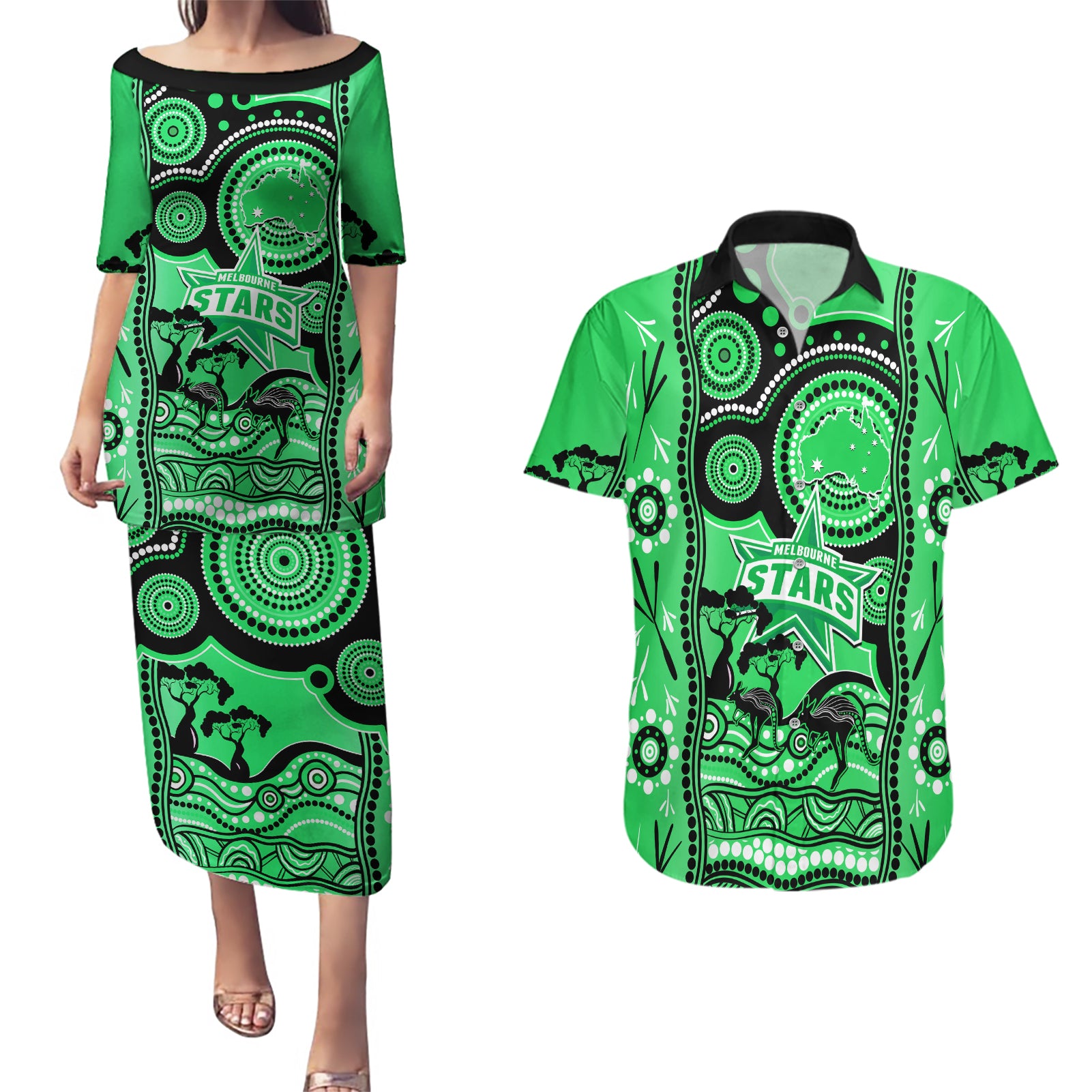 melbourne-stars-cricket-couples-matching-puletasi-dress-and-hawaiian-shirt-happy-australia-day-aboriginal-art