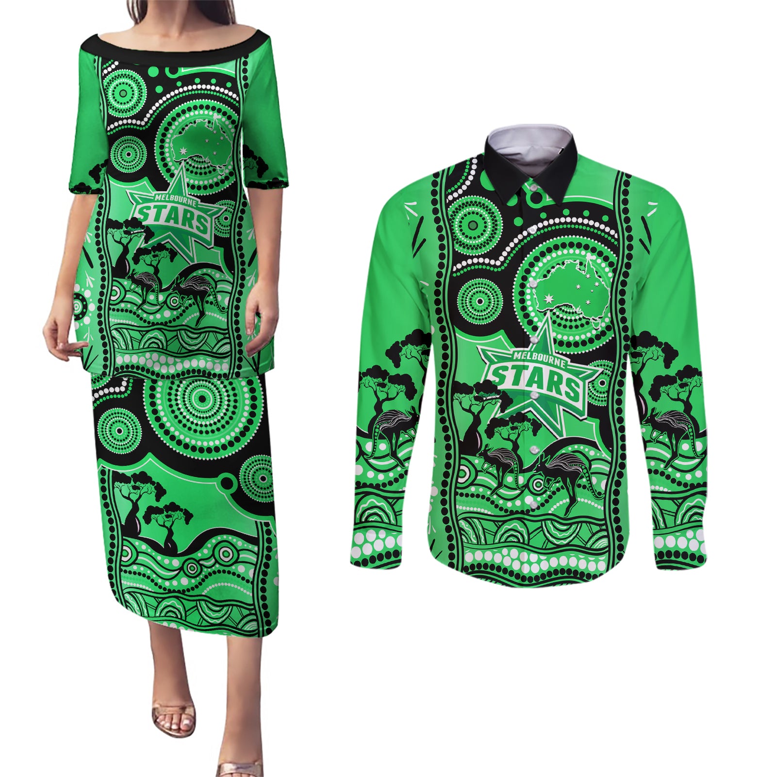 melbourne-stars-cricket-couples-matching-puletasi-dress-and-long-sleeve-button-shirt-happy-australia-day-aboriginal-art