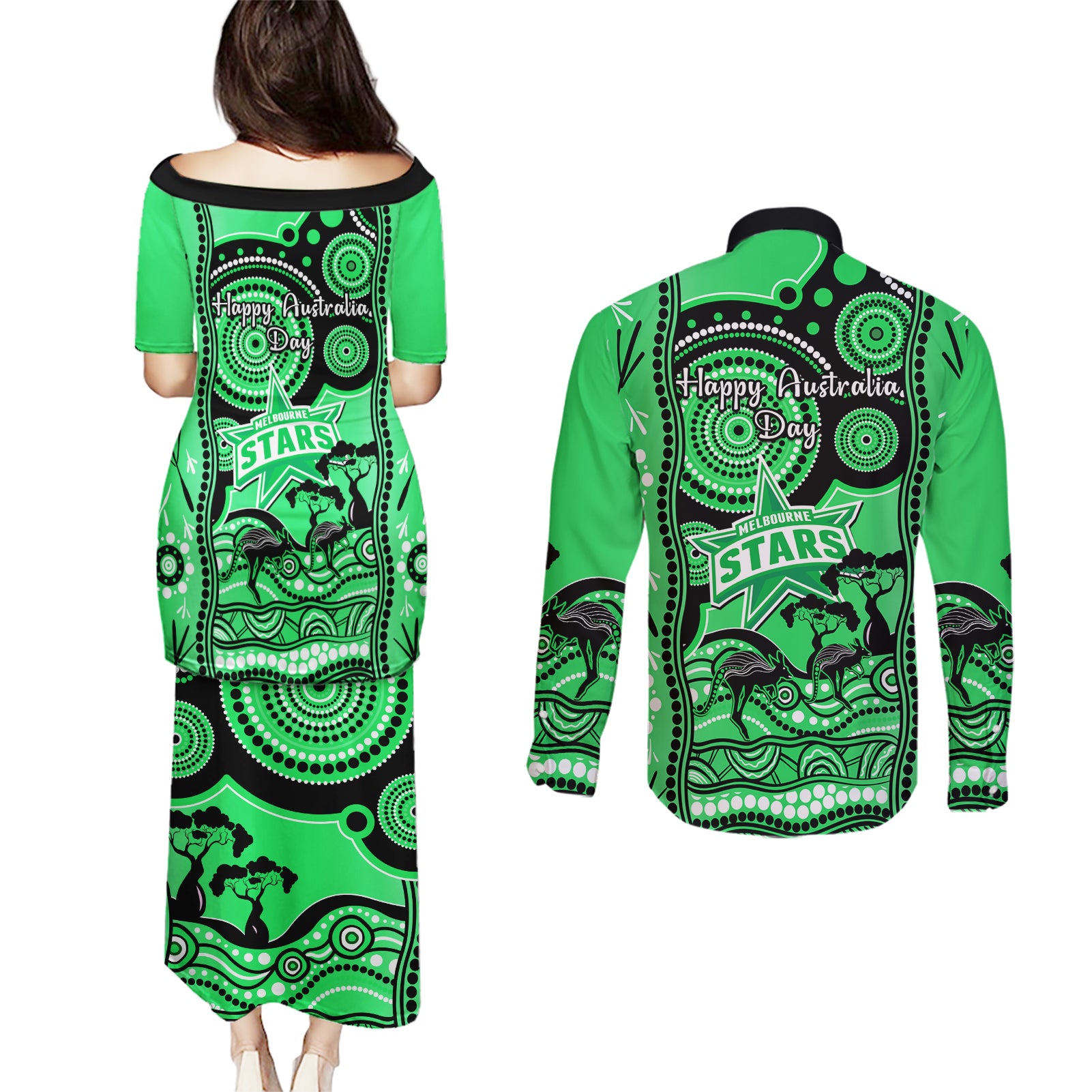 melbourne-stars-cricket-couples-matching-puletasi-dress-and-long-sleeve-button-shirt-happy-australia-day-aboriginal-art