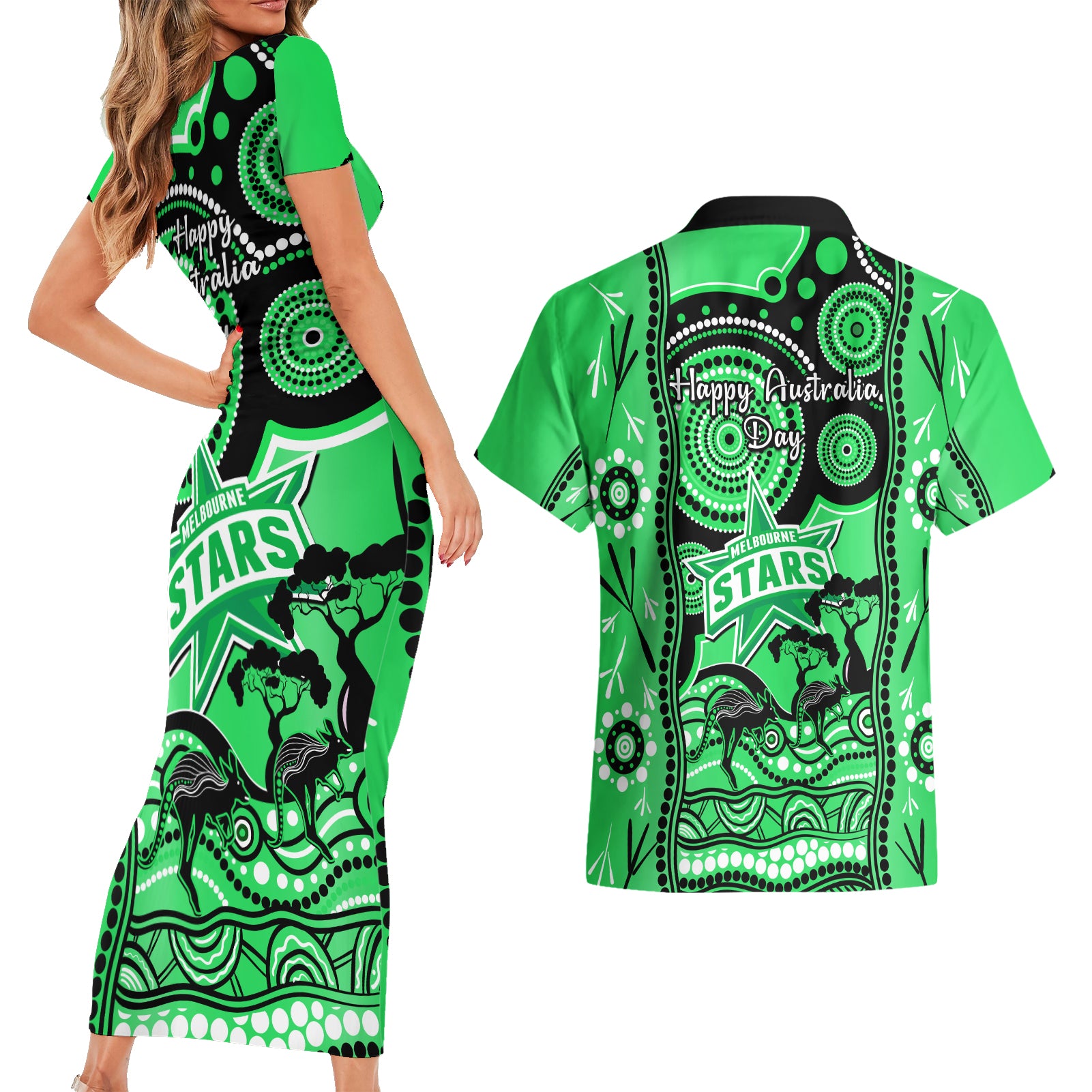 melbourne-stars-cricket-couples-matching-short-sleeve-bodycon-dress-and-hawaiian-shirt-happy-australia-day-aboriginal-art