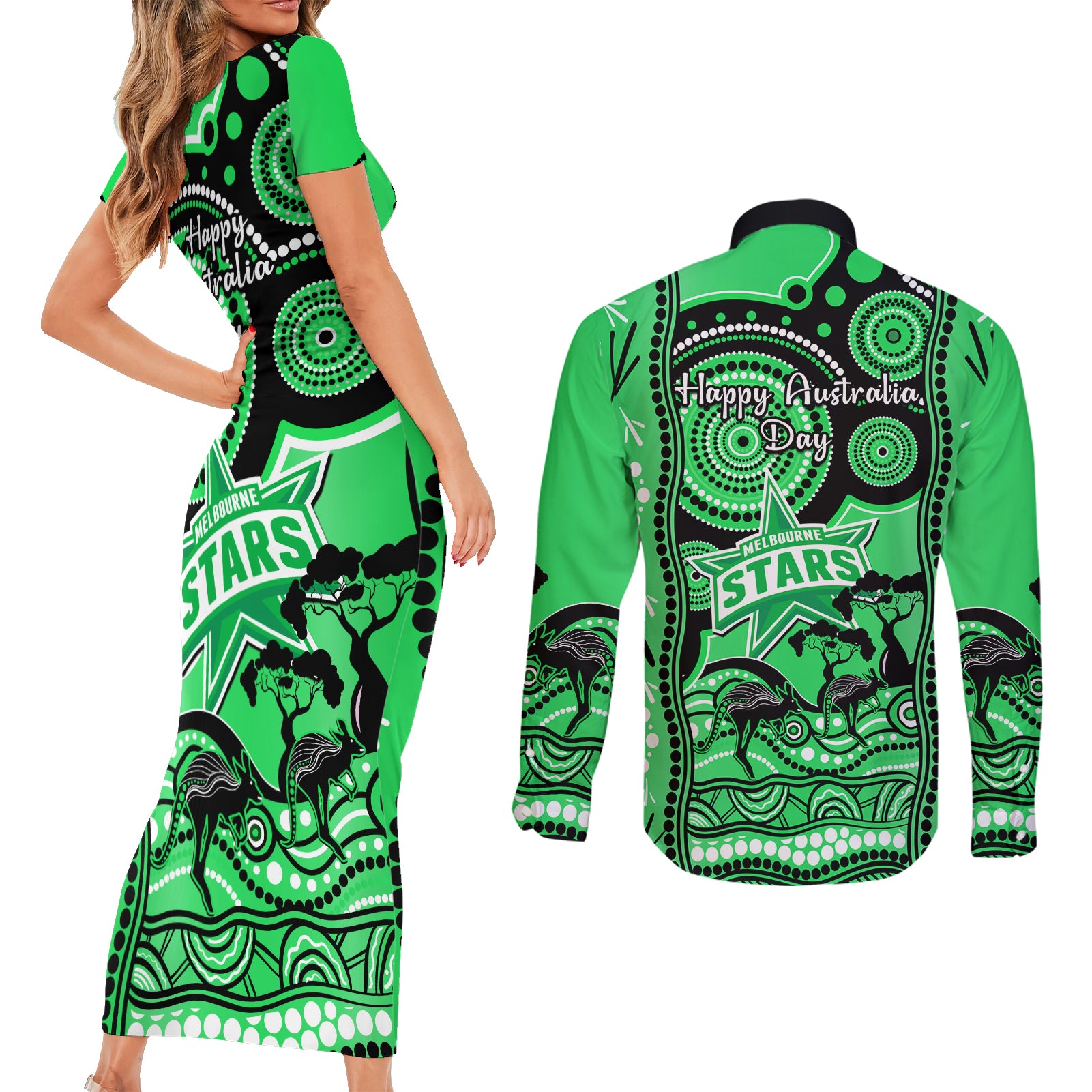 melbourne-stars-cricket-couples-matching-short-sleeve-bodycon-dress-and-long-sleeve-button-shirt-happy-australia-day-aboriginal-art