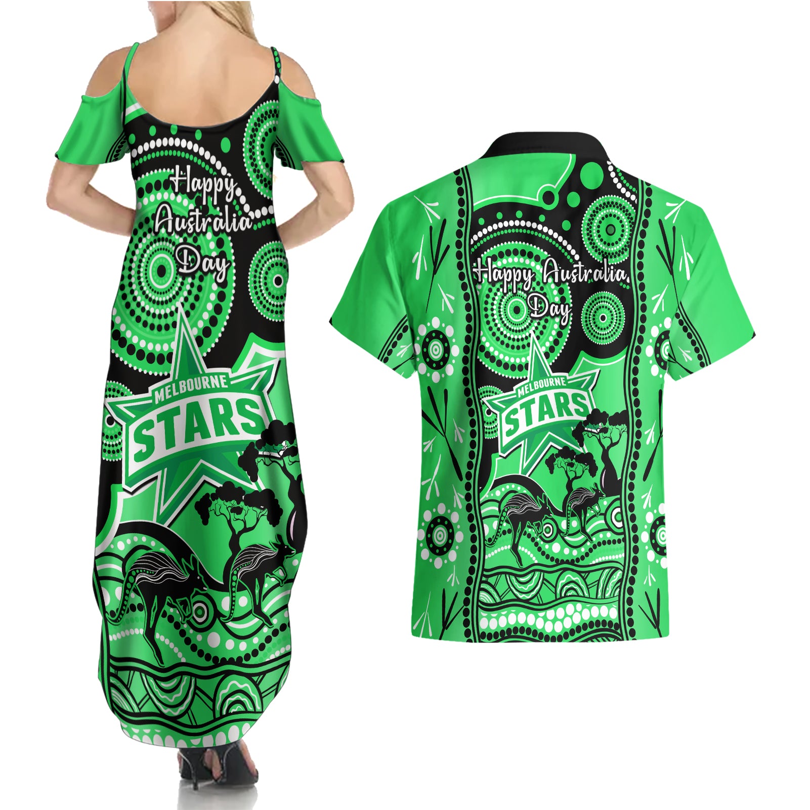 melbourne-stars-cricket-couples-matching-summer-maxi-dress-and-hawaiian-shirt-happy-australia-day-aboriginal-art