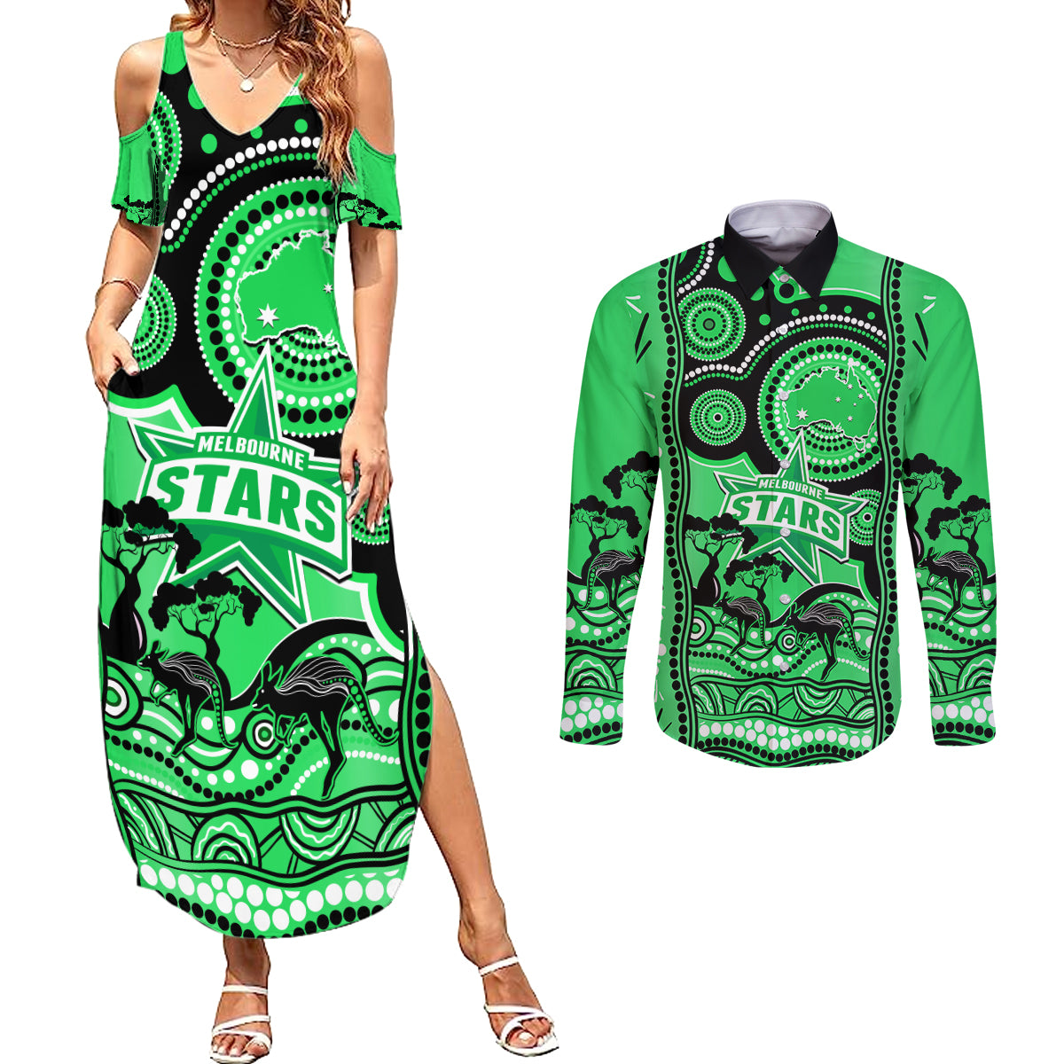 melbourne-stars-cricket-couples-matching-summer-maxi-dress-and-long-sleeve-button-shirt-happy-australia-day-aboriginal-art