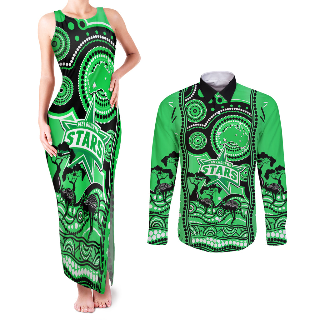 melbourne-stars-cricket-couples-matching-tank-maxi-dress-and-long-sleeve-button-shirt-happy-australia-day-aboriginal-art