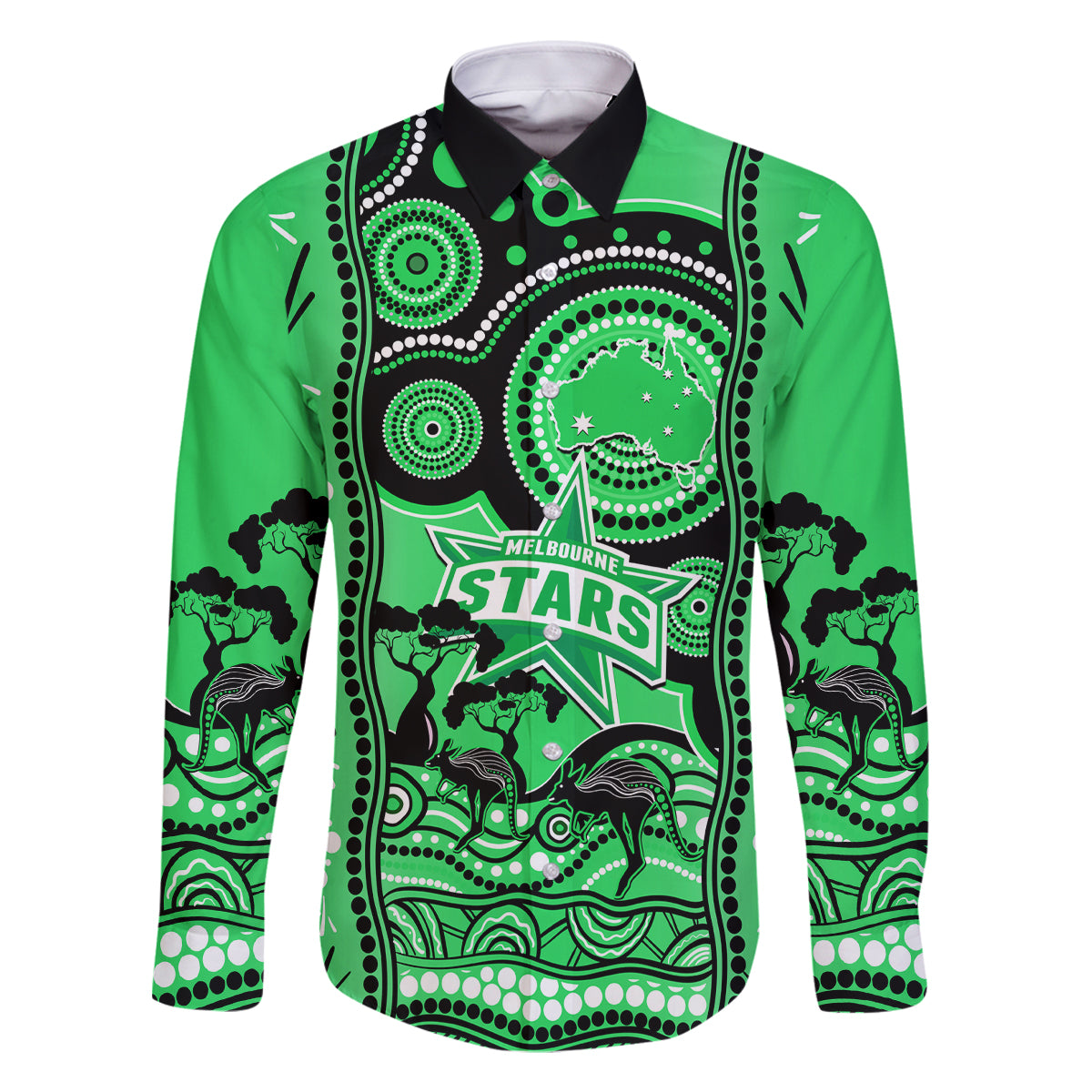 melbourne-stars-cricket-family-matching-long-sleeve-bodycon-dress-and-hawaiian-shirt-happy-australia-day-aboriginal-art