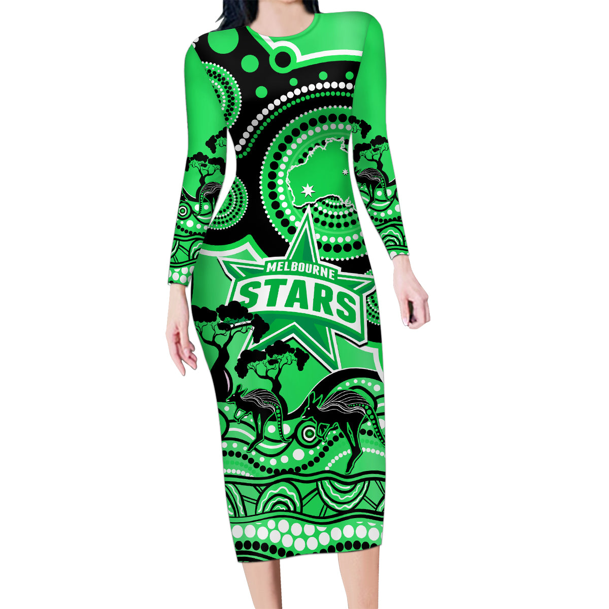 melbourne-stars-cricket-family-matching-long-sleeve-bodycon-dress-and-hawaiian-shirt-happy-australia-day-aboriginal-art