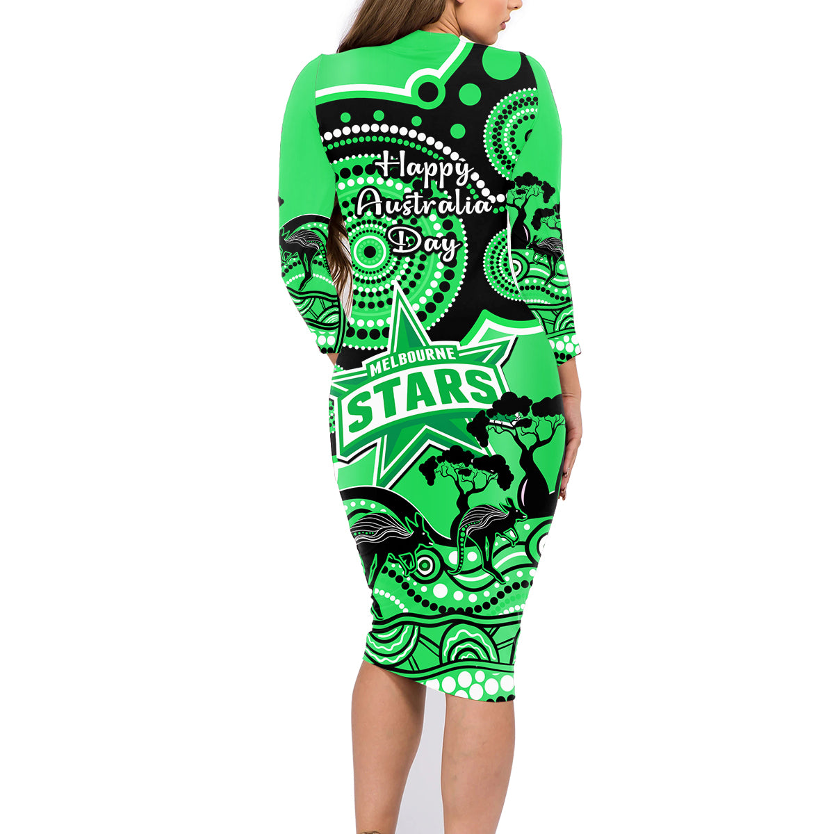 melbourne-stars-cricket-family-matching-long-sleeve-bodycon-dress-and-hawaiian-shirt-happy-australia-day-aboriginal-art