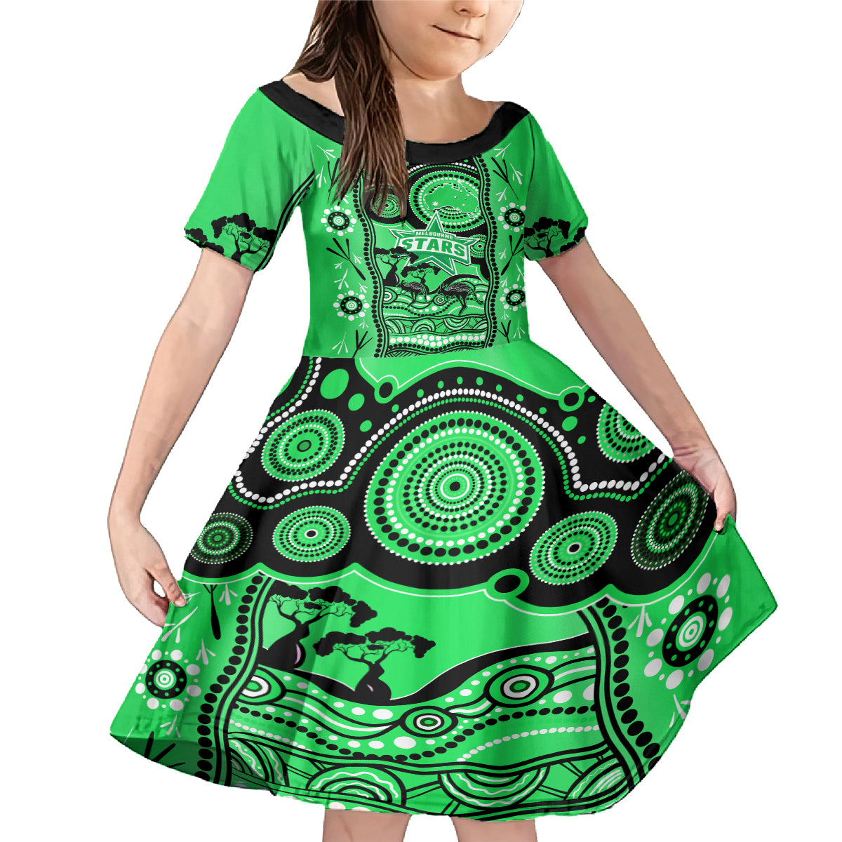 melbourne-stars-cricket-family-matching-mermaid-dress-and-hawaiian-shirt-happy-australia-day-aboriginal-art