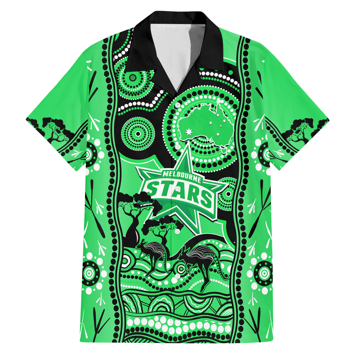 melbourne-stars-cricket-family-matching-mermaid-dress-and-hawaiian-shirt-happy-australia-day-aboriginal-art