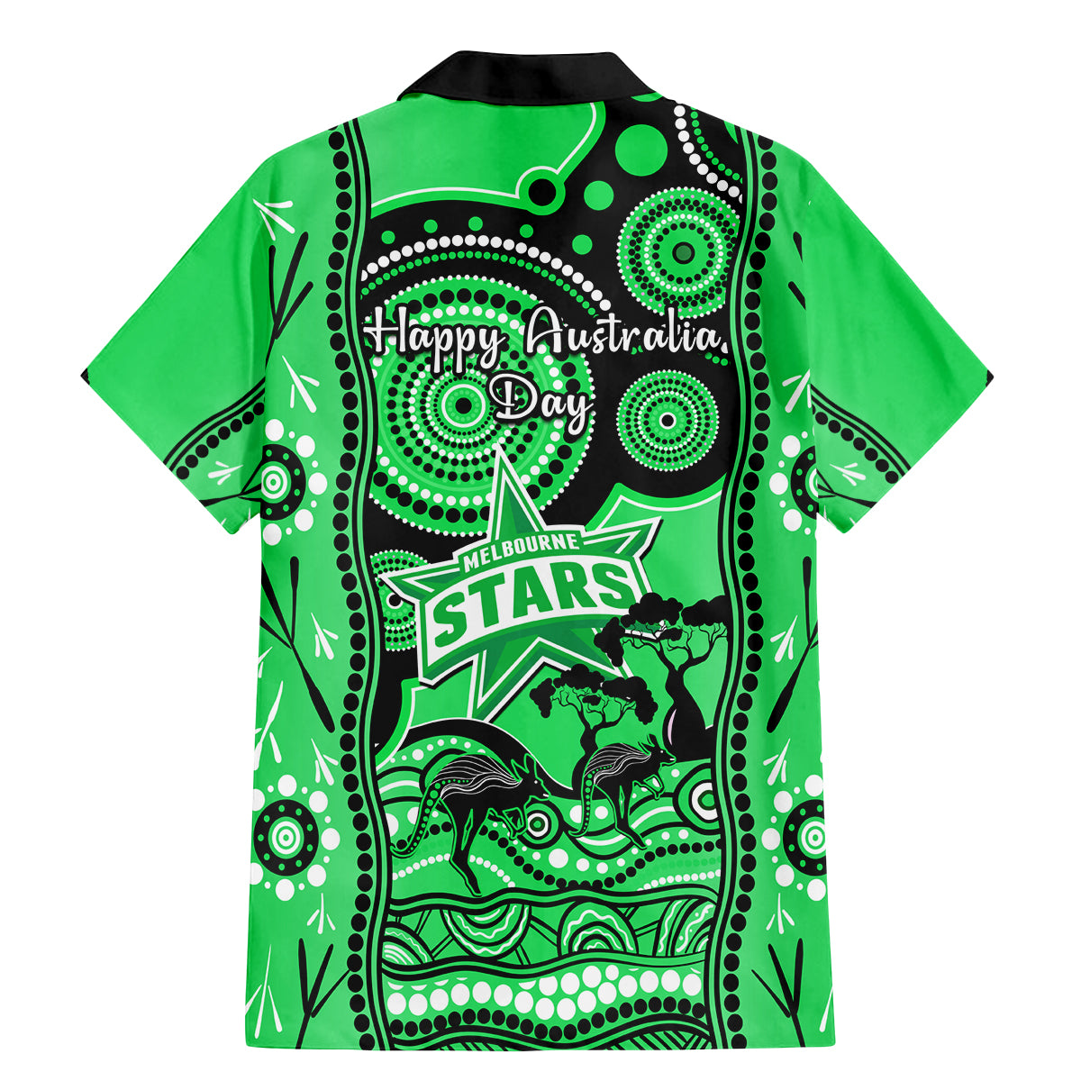 melbourne-stars-cricket-family-matching-mermaid-dress-and-hawaiian-shirt-happy-australia-day-aboriginal-art