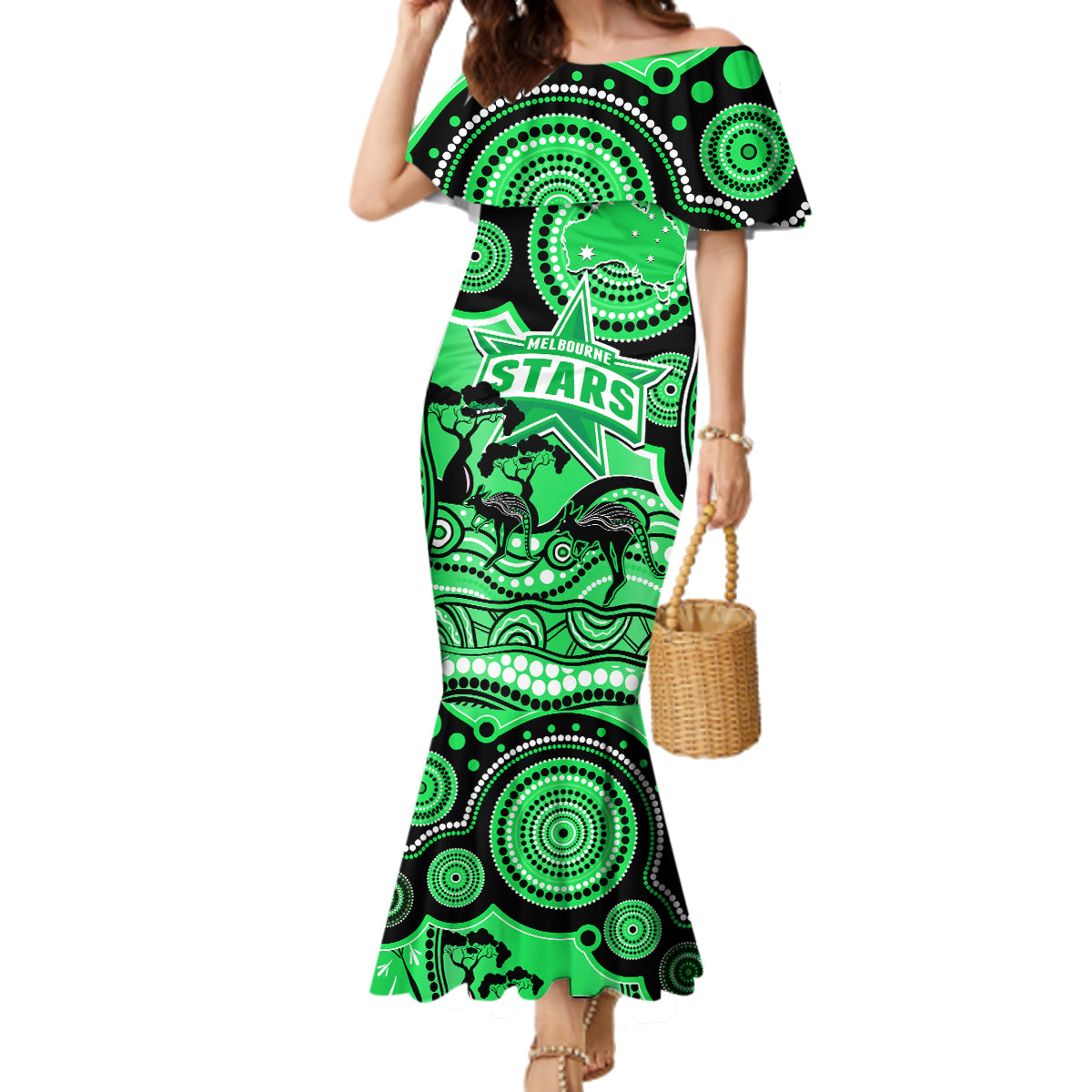 melbourne-stars-cricket-family-matching-mermaid-dress-and-hawaiian-shirt-happy-australia-day-aboriginal-art