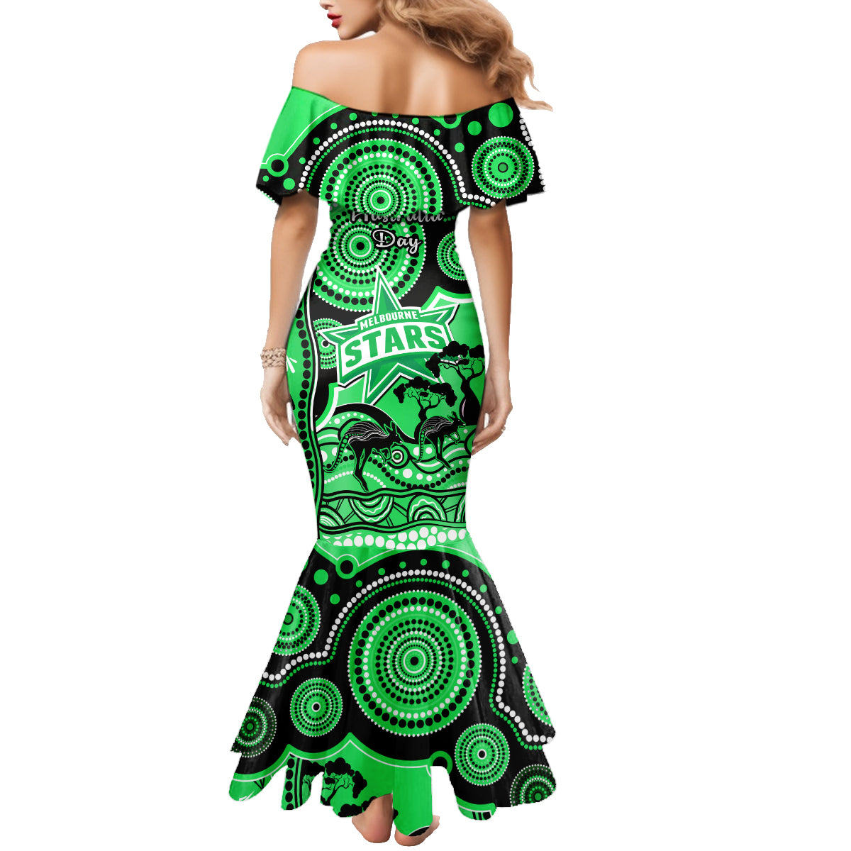 melbourne-stars-cricket-family-matching-mermaid-dress-and-hawaiian-shirt-happy-australia-day-aboriginal-art