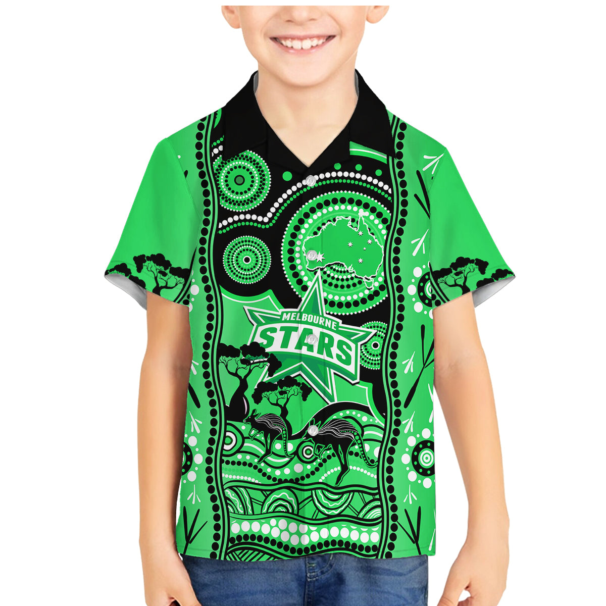 melbourne-stars-cricket-family-matching-mermaid-dress-and-hawaiian-shirt-happy-australia-day-aboriginal-art