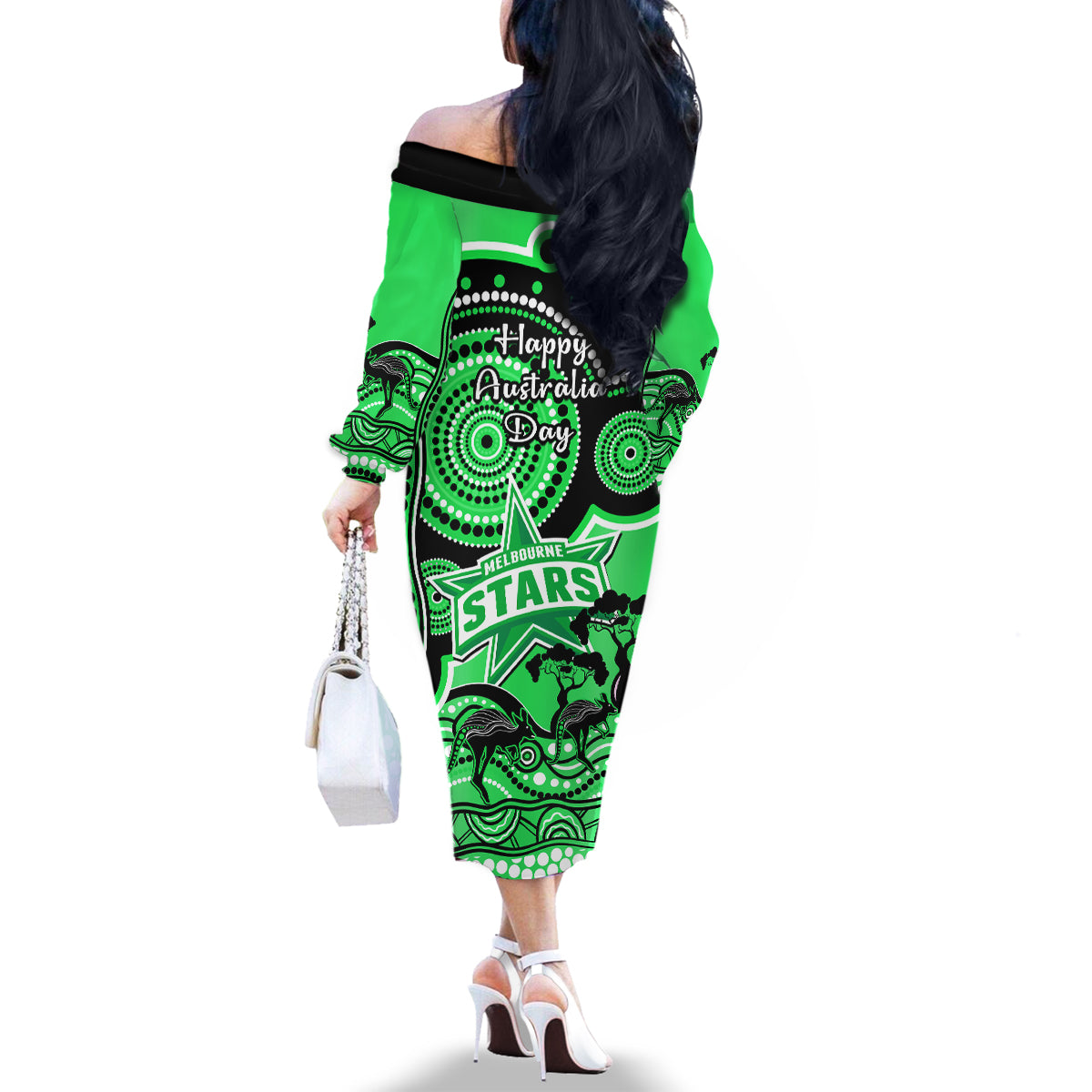 melbourne-stars-cricket-family-matching-off-shoulder-long-sleeve-dress-and-hawaiian-shirt-happy-australia-day-aboriginal-art