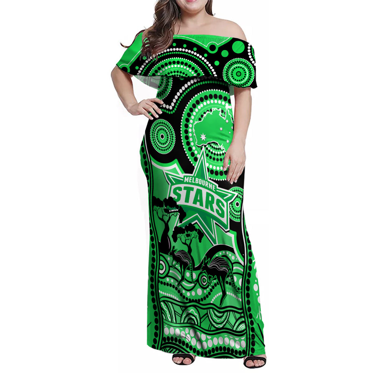 melbourne-stars-cricket-family-matching-off-shoulder-maxi-dress-and-hawaiian-shirt-happy-australia-day-aboriginal-art