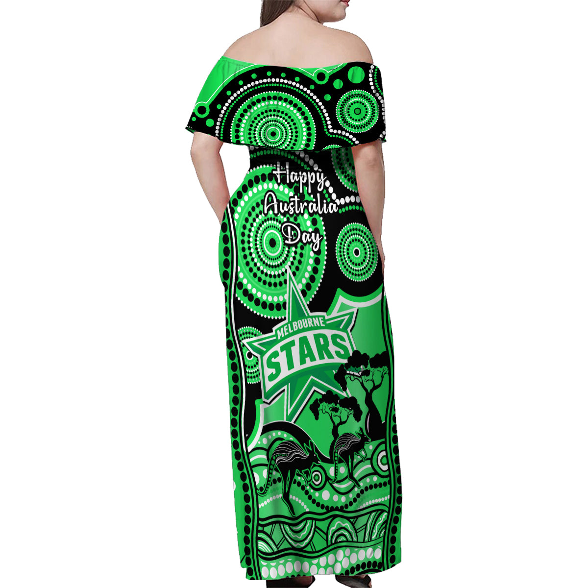 melbourne-stars-cricket-family-matching-off-shoulder-maxi-dress-and-hawaiian-shirt-happy-australia-day-aboriginal-art