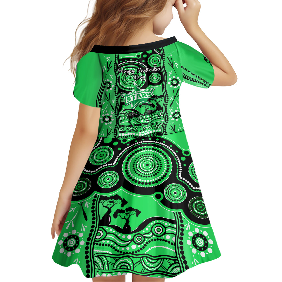 melbourne-stars-cricket-family-matching-off-shoulder-short-dress-and-hawaiian-shirt-happy-australia-day-aboriginal-art