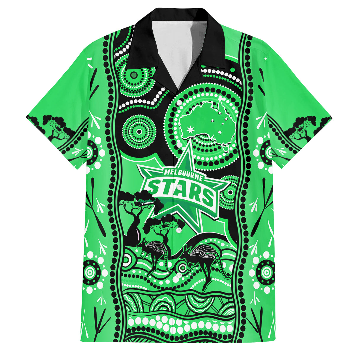 melbourne-stars-cricket-family-matching-off-shoulder-short-dress-and-hawaiian-shirt-happy-australia-day-aboriginal-art