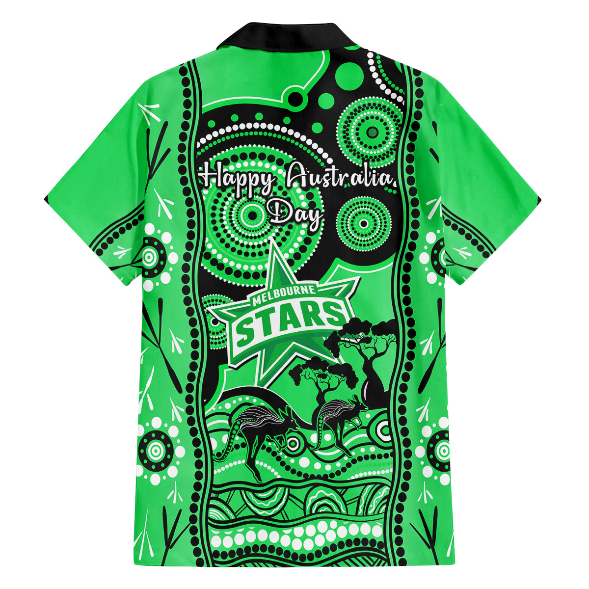 melbourne-stars-cricket-family-matching-off-shoulder-short-dress-and-hawaiian-shirt-happy-australia-day-aboriginal-art