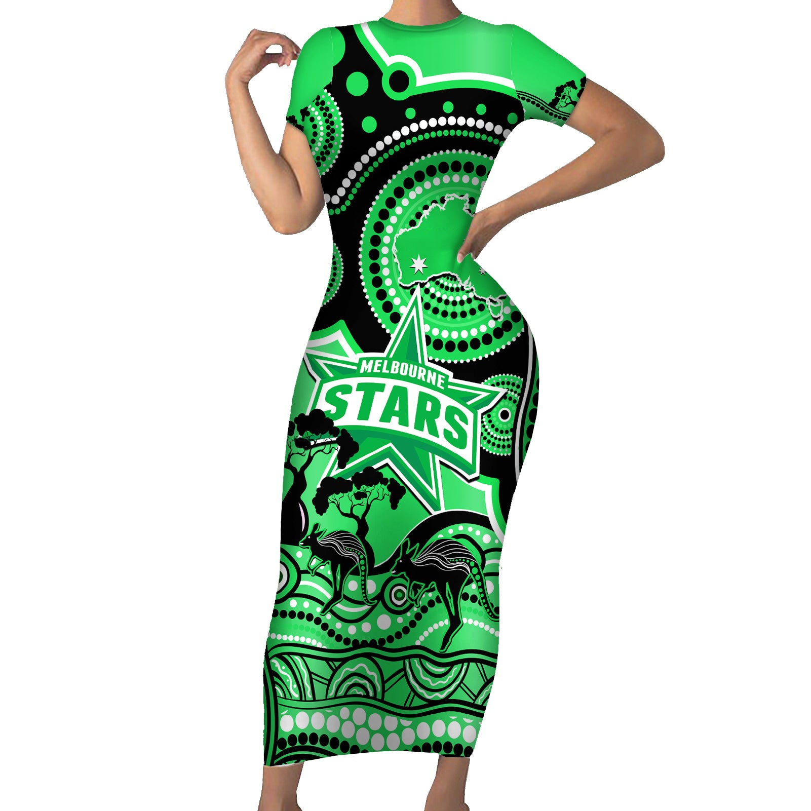 melbourne-stars-cricket-family-matching-short-sleeve-bodycon-dress-and-hawaiian-shirt-happy-australia-day-aboriginal-art