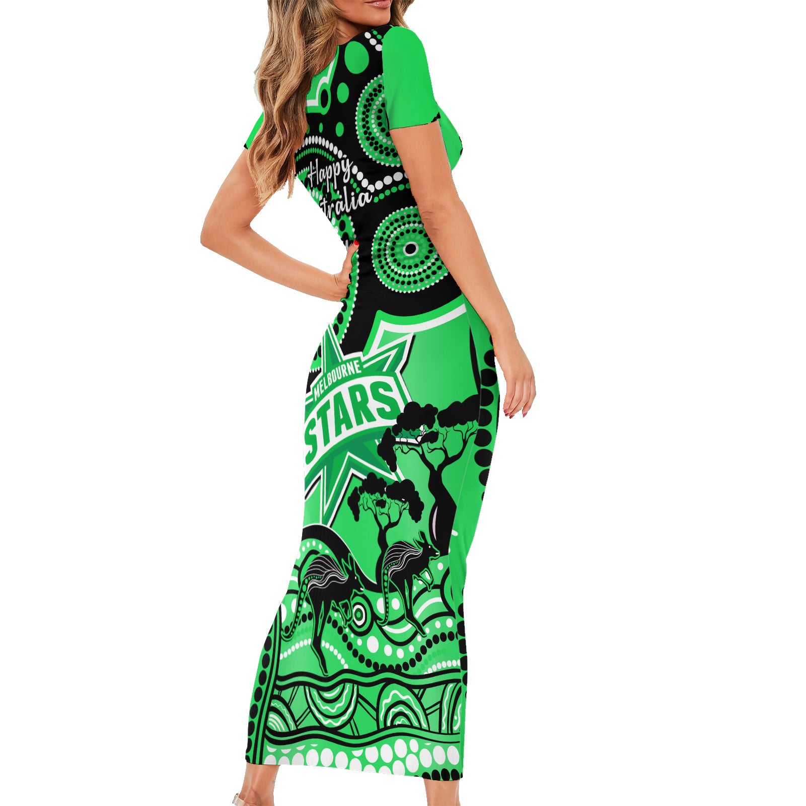 melbourne-stars-cricket-family-matching-short-sleeve-bodycon-dress-and-hawaiian-shirt-happy-australia-day-aboriginal-art