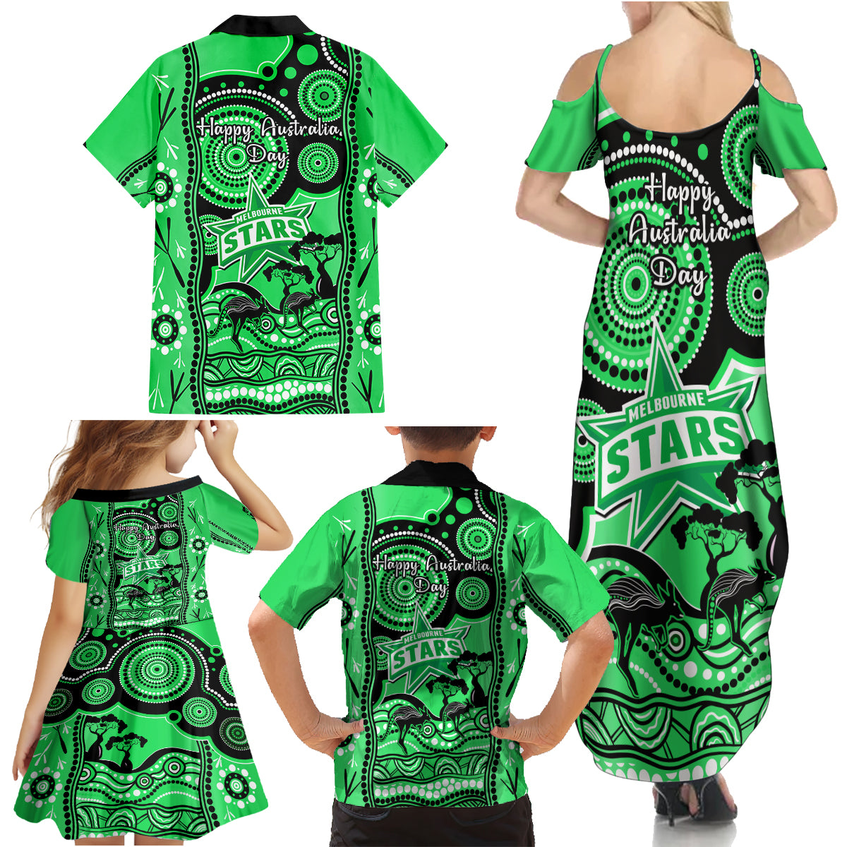 melbourne-stars-cricket-family-matching-summer-maxi-dress-and-hawaiian-shirt-happy-australia-day-aboriginal-art