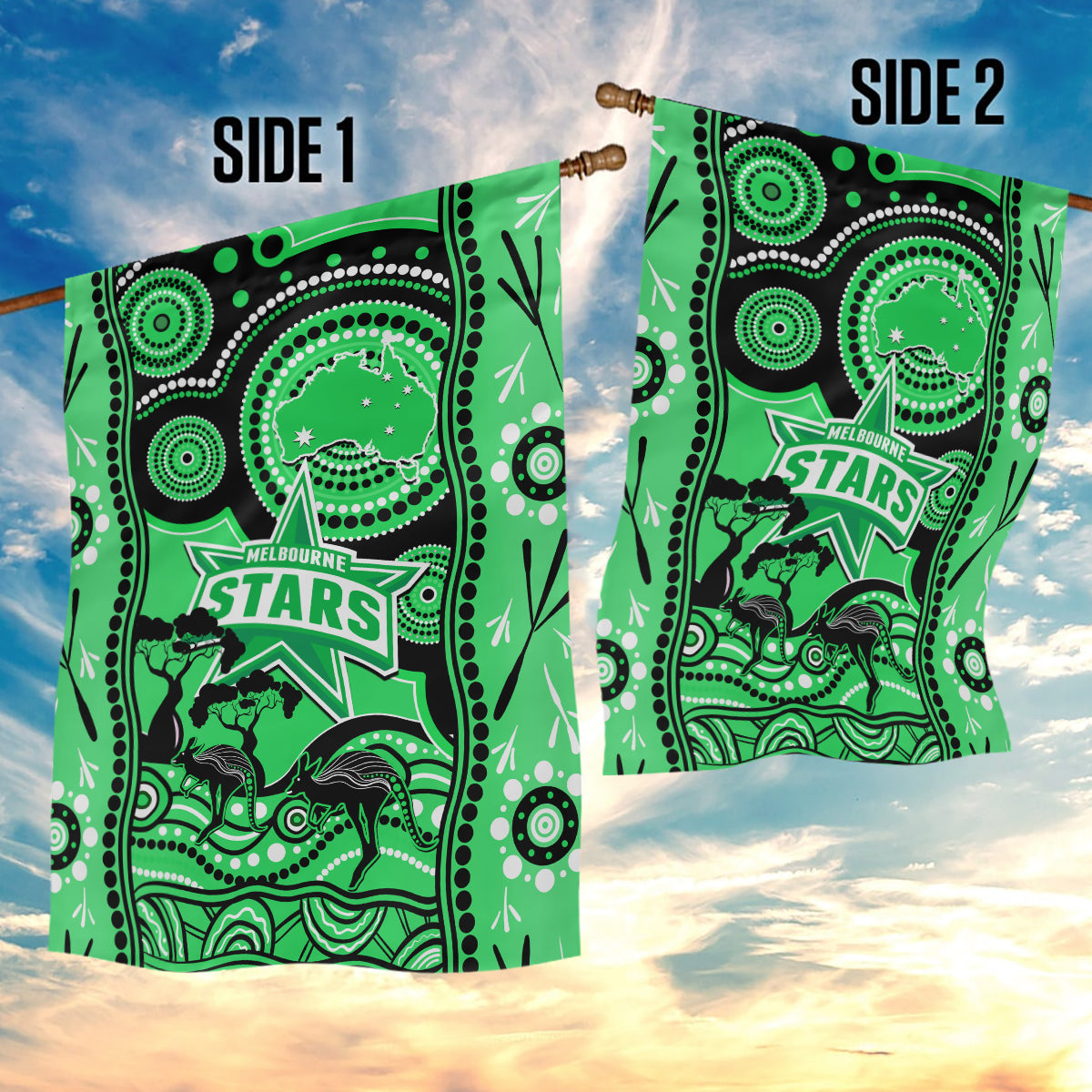 Melbourne Stars Cricket Garden Flag Happy Australia Day Aboriginal Art - Vibe Hoodie Shop