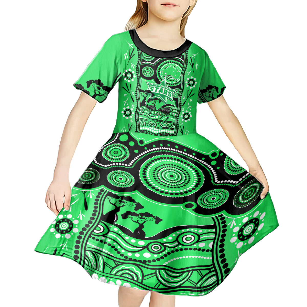 Melbourne Stars Cricket Kid Short Sleeve Dress Happy Australia Day Aboriginal Art - Vibe Hoodie Shop