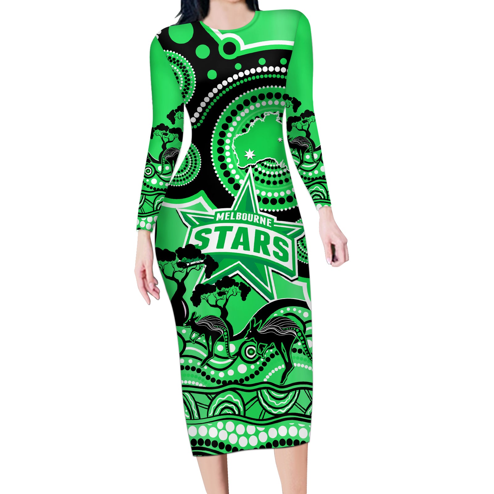 melbourne-stars-cricket-long-sleeve-bodycon-dress-happy-australia-day-aboriginal-art