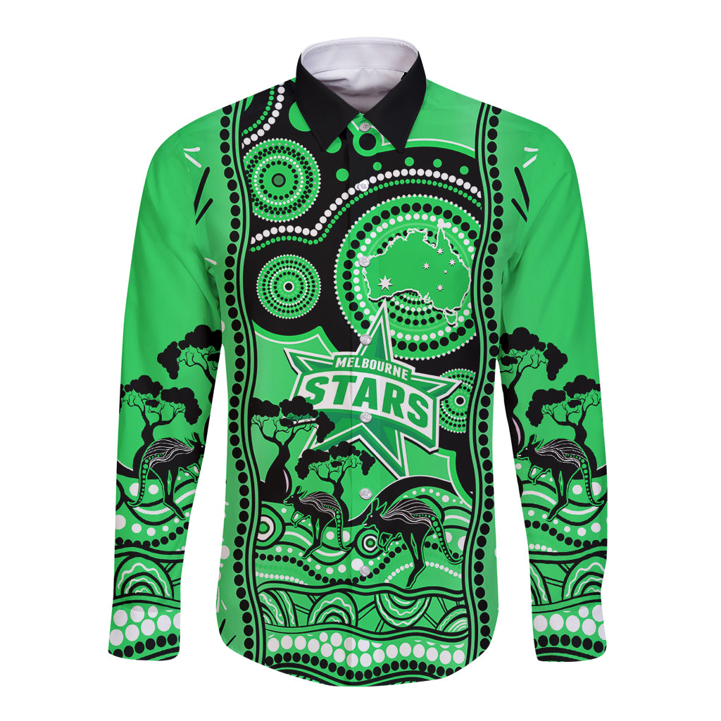 Melbourne Stars Cricket Long Sleeve Button Shirt Happy Australia Day Aboriginal Art - Vibe Hoodie Shop