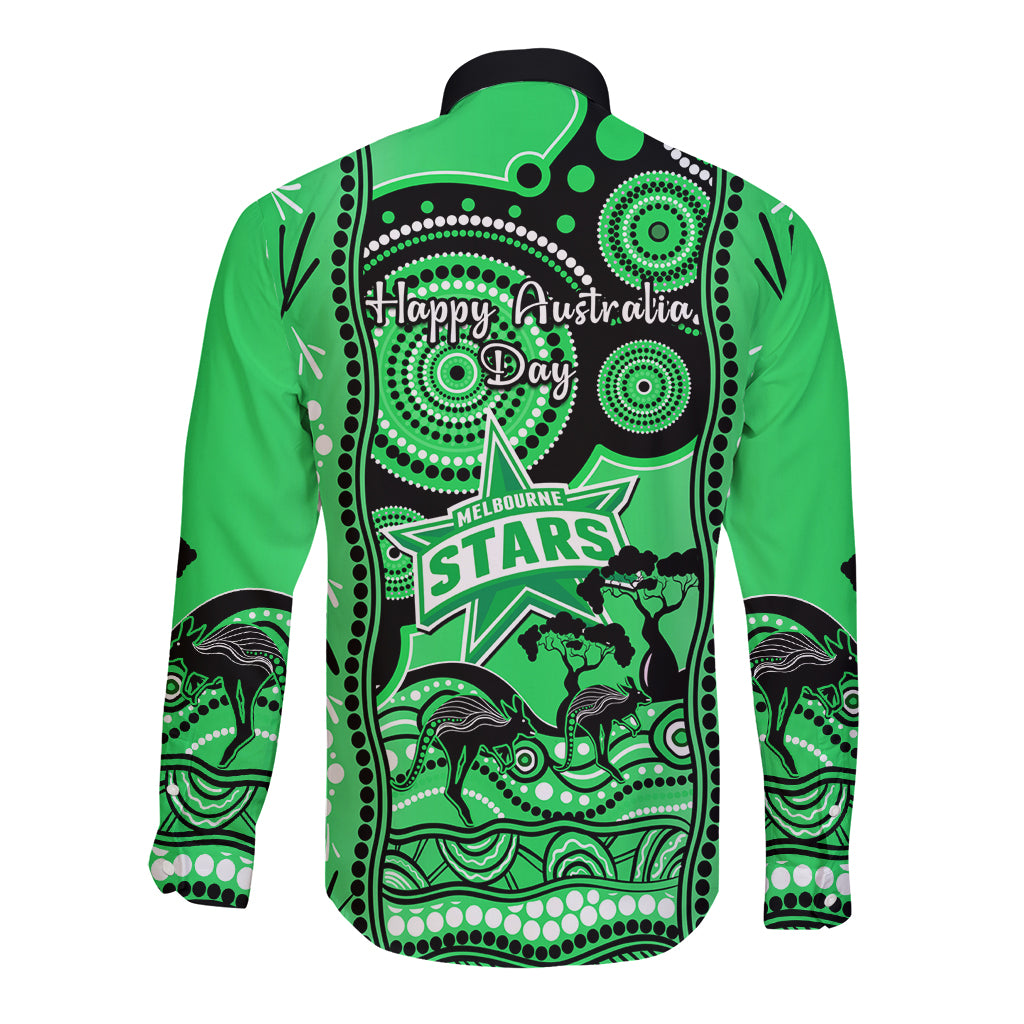 Melbourne Stars Cricket Long Sleeve Button Shirt Happy Australia Day Aboriginal Art - Vibe Hoodie Shop