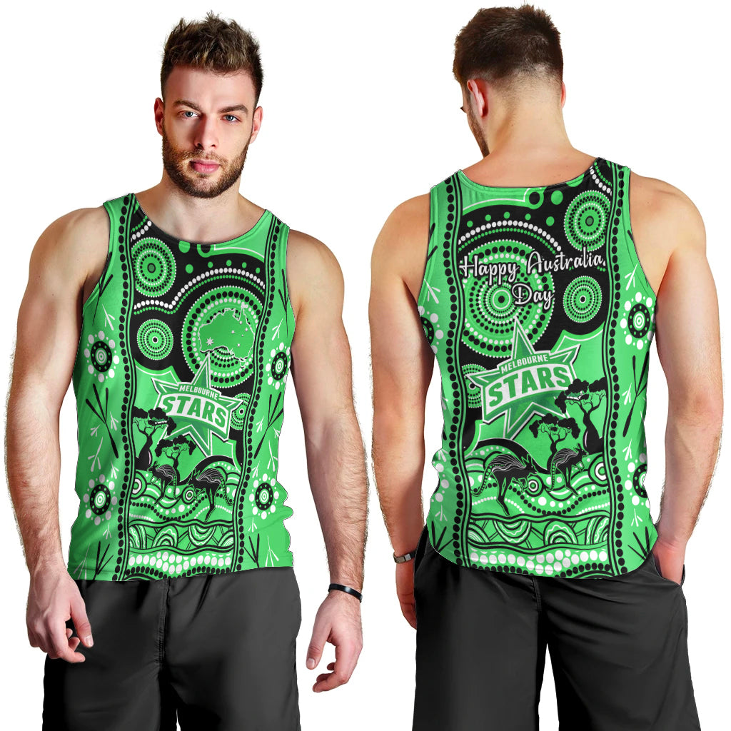 Melbourne Stars Cricket Men Tank Top Happy Australia Day Aboriginal Art - Vibe Hoodie Shop