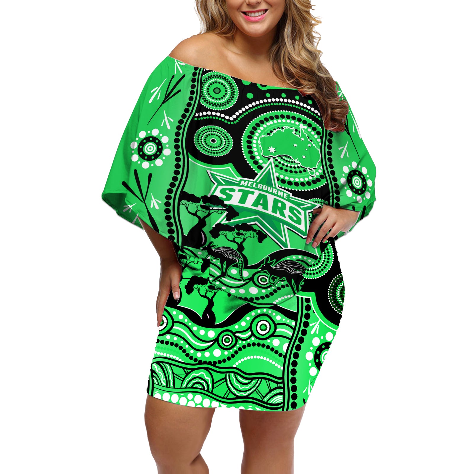 melbourne-stars-cricket-off-shoulder-short-dress-happy-australia-day-aboriginal-art