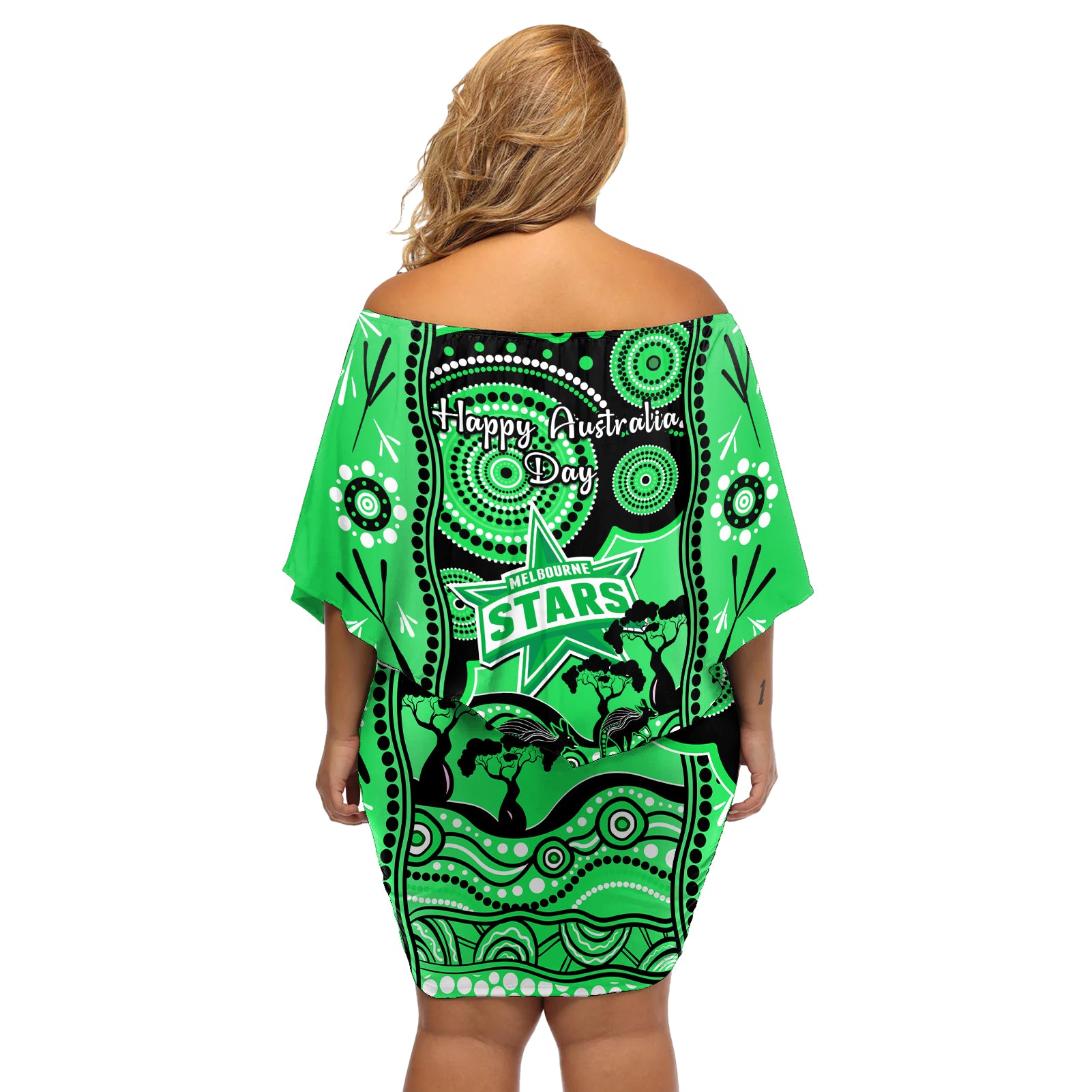 melbourne-stars-cricket-off-shoulder-short-dress-happy-australia-day-aboriginal-art