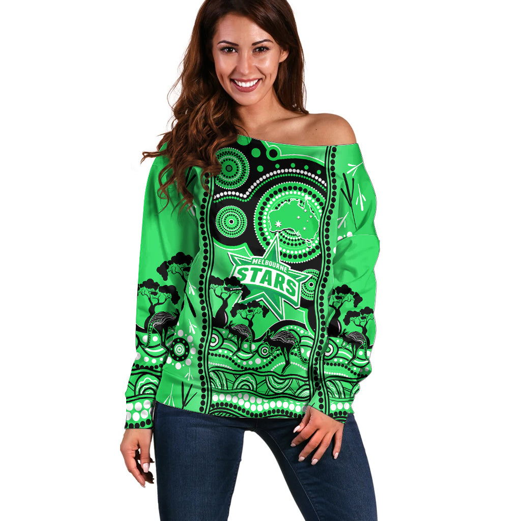 Melbourne Stars Cricket Off Shoulder Sweater Happy Australia Day Aboriginal Art - Vibe Hoodie Shop