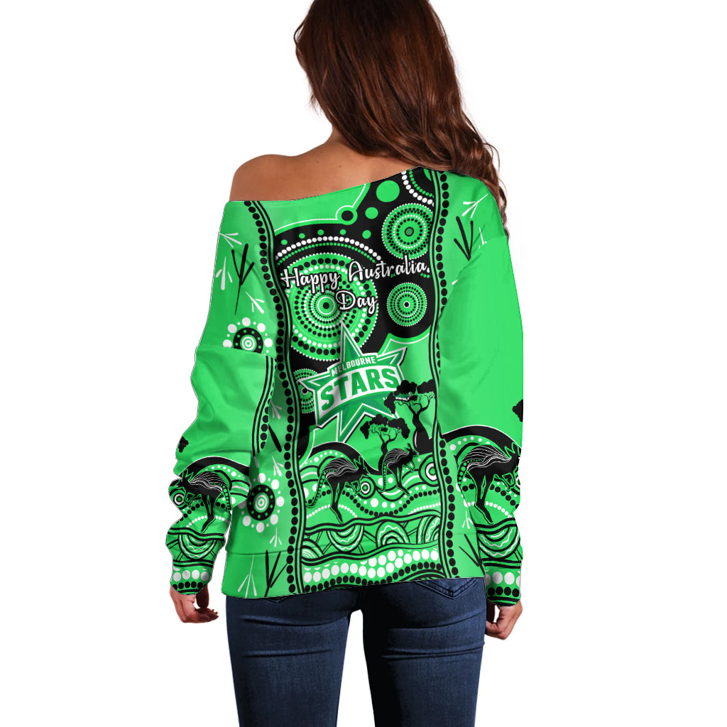 Melbourne Stars Cricket Off Shoulder Sweater Happy Australia Day Aboriginal Art - Vibe Hoodie Shop