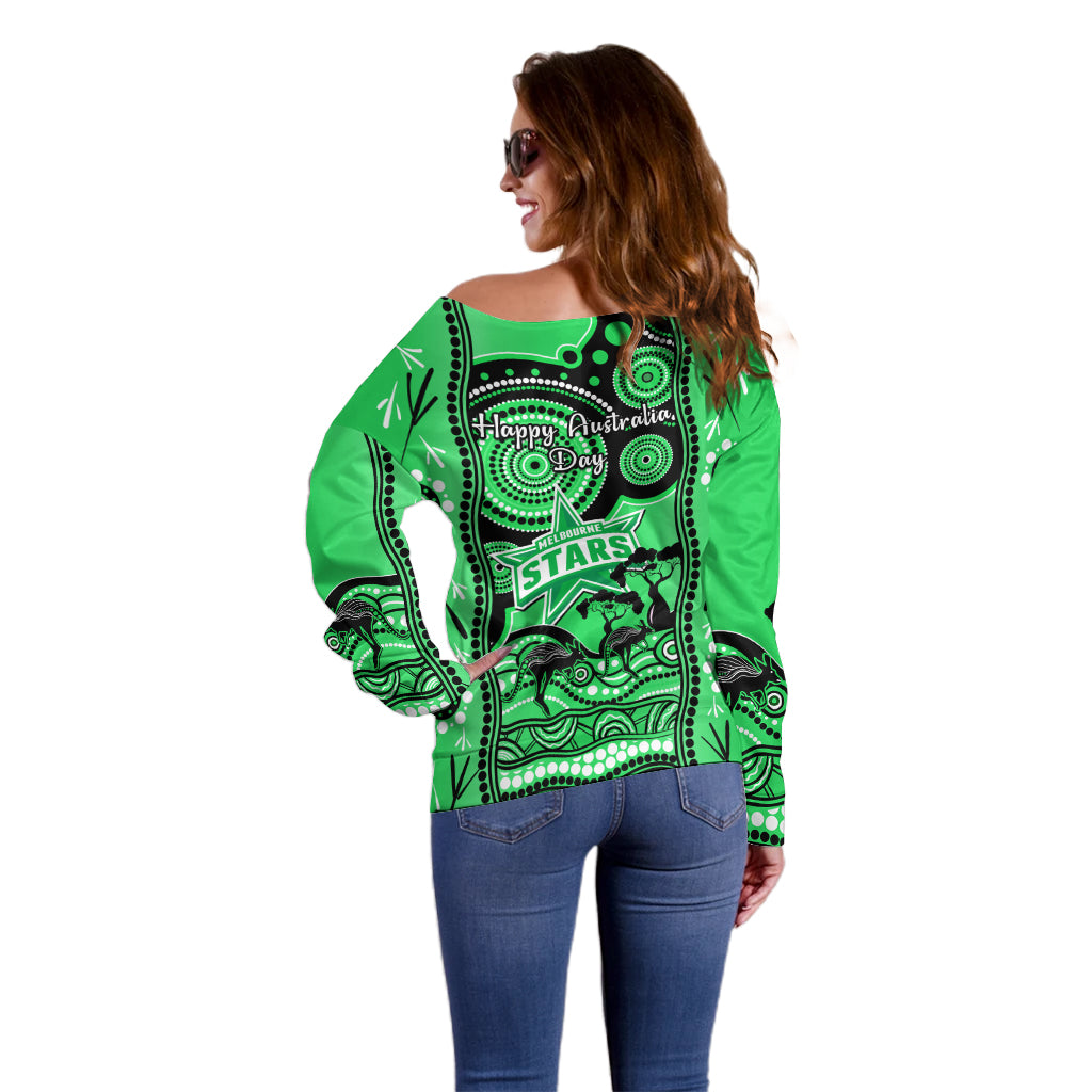 Melbourne Stars Cricket Off Shoulder Sweater Happy Australia Day Aboriginal Art - Vibe Hoodie Shop