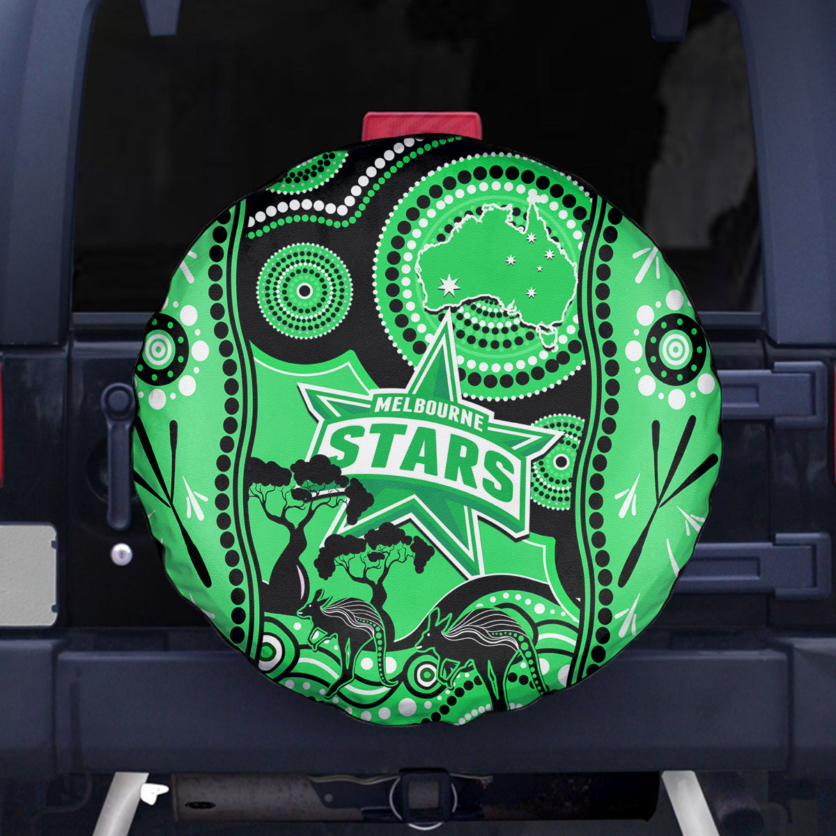 Melbourne Stars Cricket Spare Tire Cover Happy Australia Day Aboriginal Art - Vibe Hoodie Shop