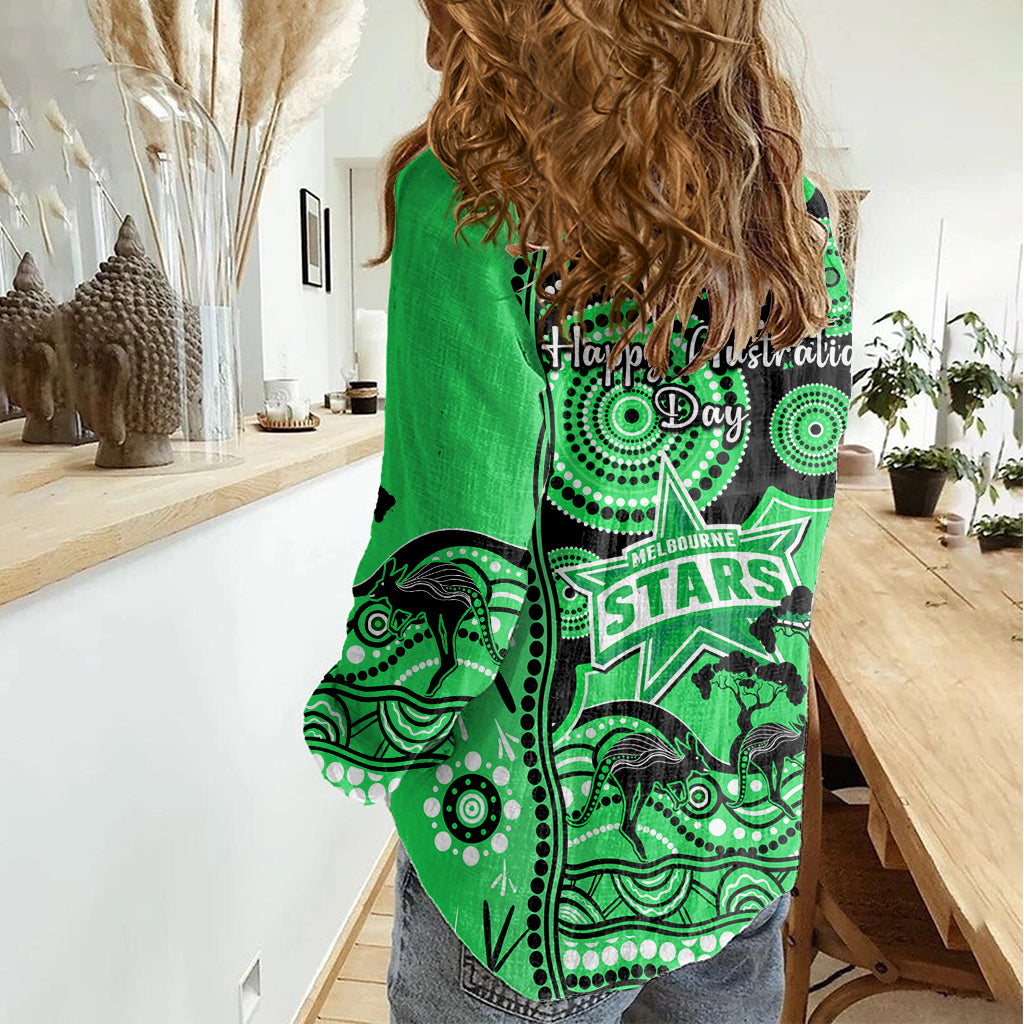 Melbourne Stars Cricket Women Casual Shirt Happy Australia Day Aboriginal Art - Vibe Hoodie Shop