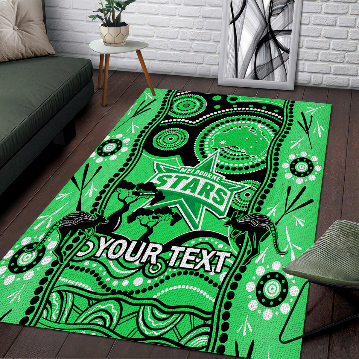 Custom Melbourne Stars Cricket Area Rug Happy Australia Day Aboriginal Art - Vibe Hoodie Shop