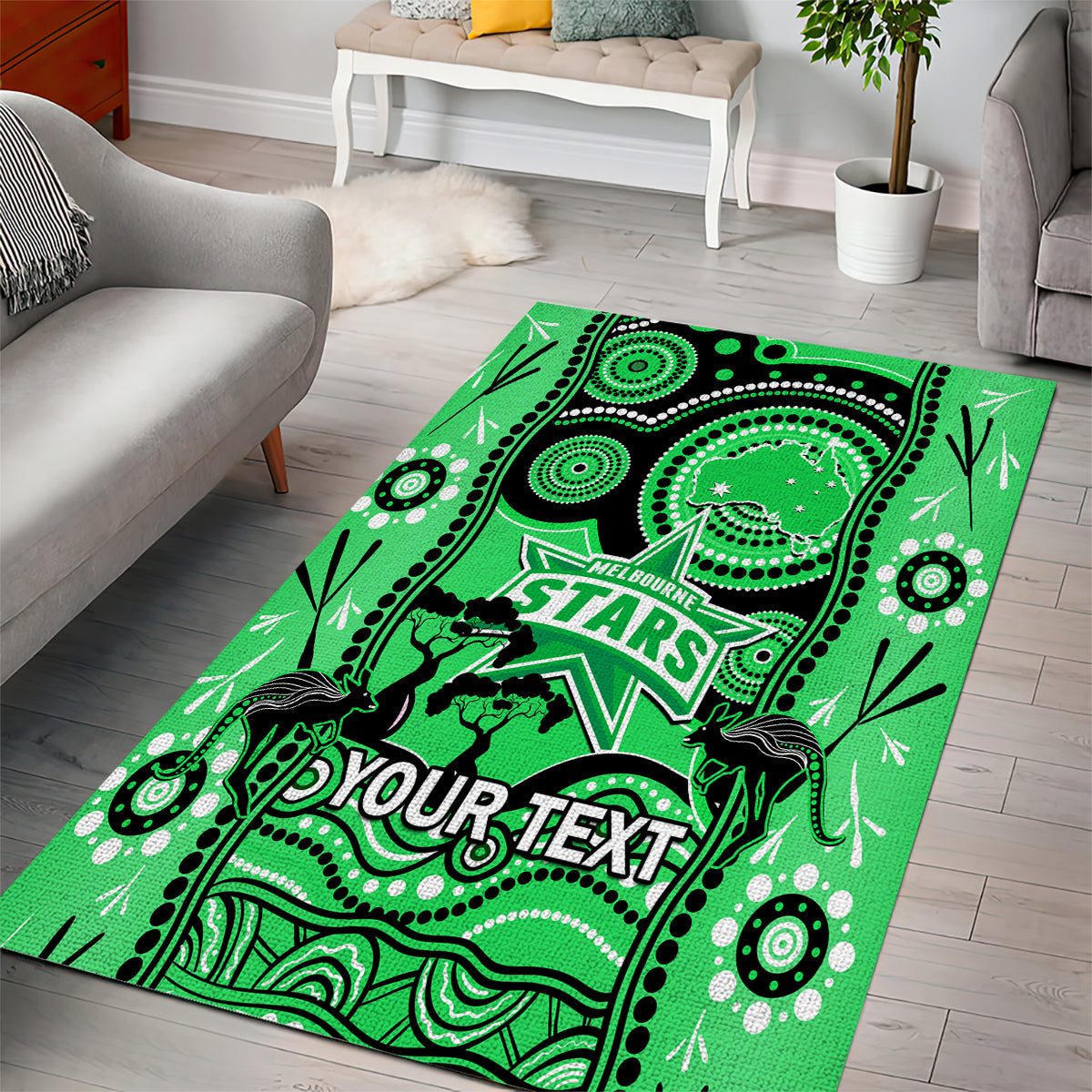 Custom Melbourne Stars Cricket Area Rug Happy Australia Day Aboriginal Art - Vibe Hoodie Shop