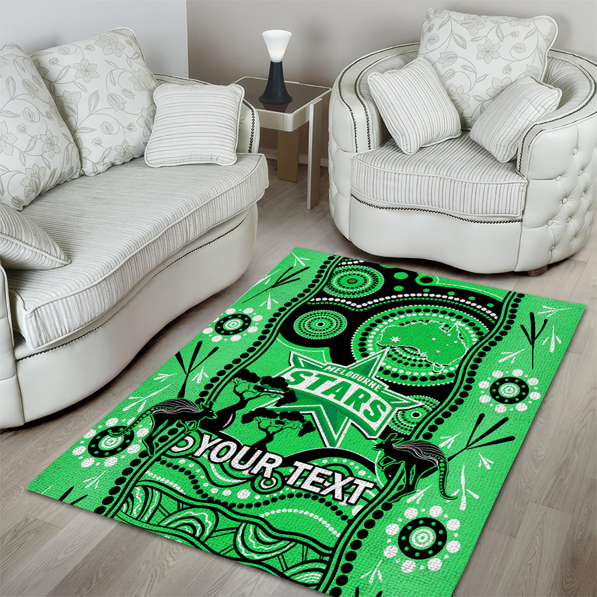 Custom Melbourne Stars Cricket Area Rug Happy Australia Day Aboriginal Art - Vibe Hoodie Shop