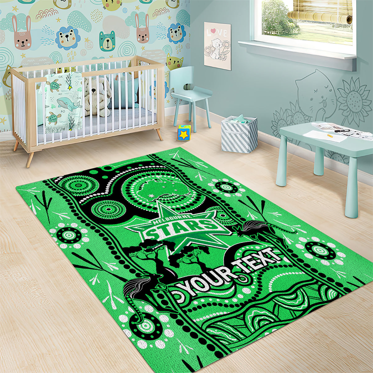 Custom Melbourne Stars Cricket Area Rug Happy Australia Day Aboriginal Art - Vibe Hoodie Shop