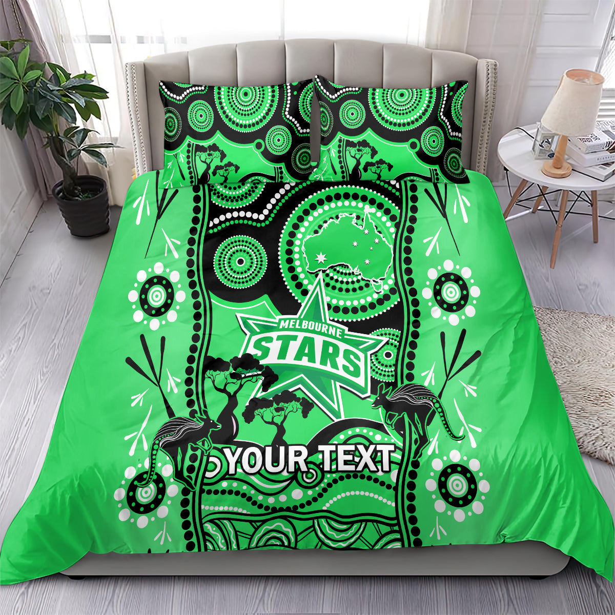 Custom Melbourne Stars Cricket Bedding Set Happy Australia Day Aboriginal Art - Vibe Hoodie Shop