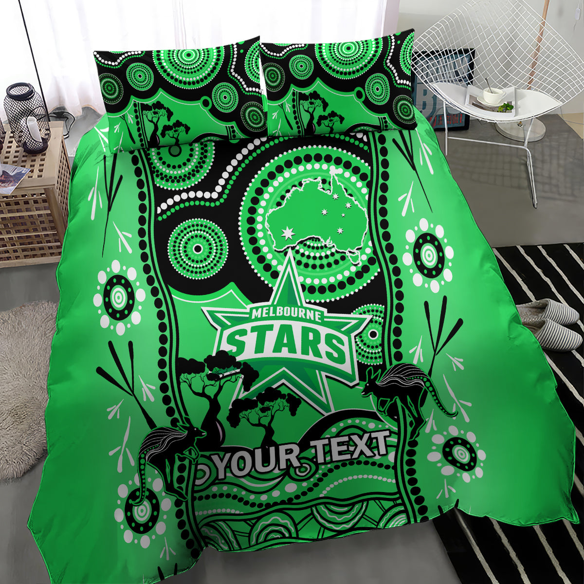 Custom Melbourne Stars Cricket Bedding Set Happy Australia Day Aboriginal Art - Vibe Hoodie Shop