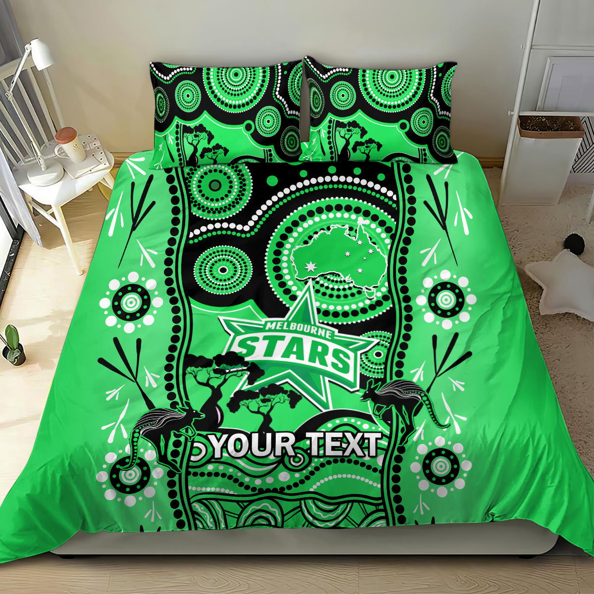 Custom Melbourne Stars Cricket Bedding Set Happy Australia Day Aboriginal Art - Vibe Hoodie Shop