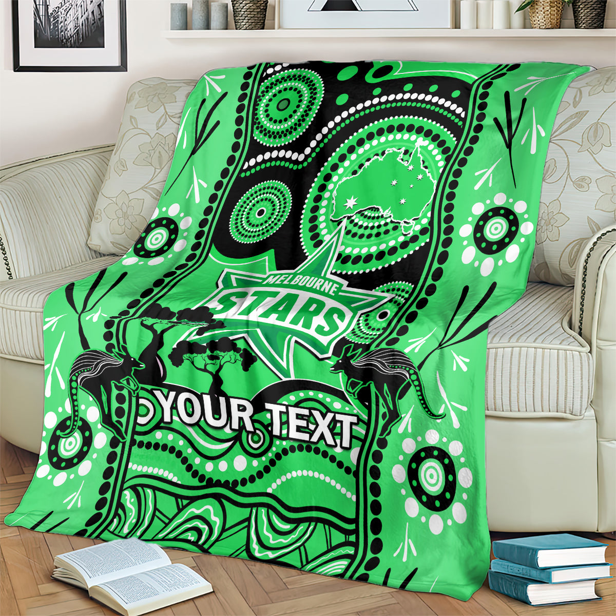 Custom Melbourne Stars Cricket Blanket Happy Australia Day Aboriginal Art - Vibe Hoodie Shop