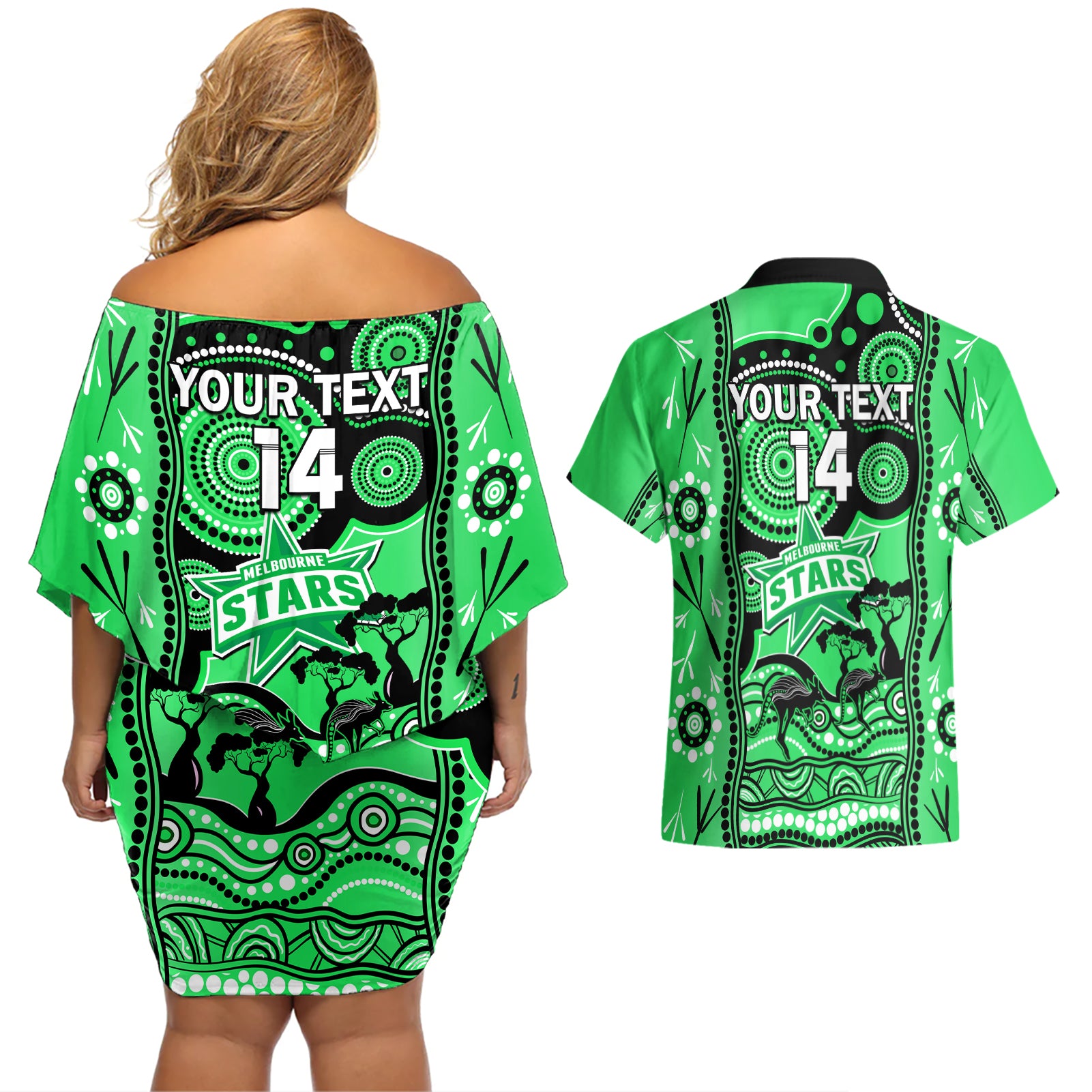 custom-melbourne-stars-cricket-couples-matching-off-shoulder-short-dress-and-hawaiian-shirt-happy-australia-day-aboriginal-art